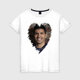 Женская футболка хлопок с принтом Серхио Агуэро - лучший в Кировске, 100% хлопок | прямой крой, круглый вырез горловины, длина до линии бедер, слегка спущенное плечо | Тематика изображения на принте: 