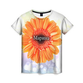 Женская футболка 3D с принтом Марина в Кировске, 100% полиэфир ( синтетическое хлопкоподобное полотно) | прямой крой, круглый вырез горловины, длина до линии бедер | девушке | имя | любимой | марина | подарок | подарок любимой | подарок на 8 марта | подарок на день рождения | с 8 марта | цветок | цветы