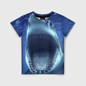 Детская футболка 3D с принтом Белая акула в Кировске, 100% гипоаллергенный полиэфир | прямой крой, круглый вырез горловины, длина до линии бедер, чуть спущенное плечо, ткань немного тянется | shark | море | синий