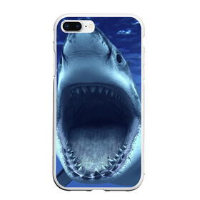 Чехол для iPhone 7Plus/8 Plus матовый с принтом Белая акула в Кировске, Силикон | Область печати: задняя сторона чехла, без боковых панелей | shark | море | синий