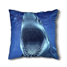 Подушка 3D с принтом Белая акула в Кировске, наволочка – 100% полиэстер, наполнитель – холлофайбер (легкий наполнитель, не вызывает аллергию). | состоит из подушки и наволочки. Наволочка на молнии, легко снимается для стирки | shark | море | синий