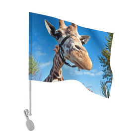 Флаг для автомобиля с принтом Прикольный жираф в Кировске, 100% полиэстер | Размер: 30*21 см | африка | животное | жираф | небо | природа