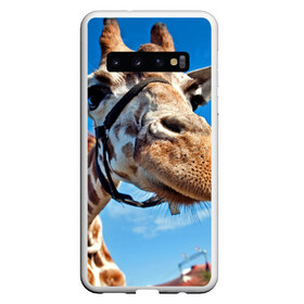 Чехол для Samsung Galaxy S10 с принтом Прикольный жираф в Кировске, Силикон | Область печати: задняя сторона чехла, без боковых панелей | африка | животное | жираф | небо | природа