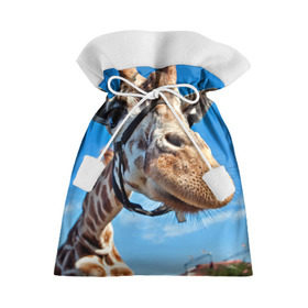 Подарочный 3D мешок с принтом Прикольный жираф в Кировске, 100% полиэстер | Размер: 29*39 см | Тематика изображения на принте: африка | животное | жираф | небо | природа