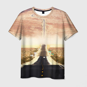 Мужская футболка 3D с принтом Дорога вперед в Кировске, 100% полиэфир | прямой крой, круглый вырез горловины, длина до линии бедер | асфальт | дорога | жизнь | пустыня | путь