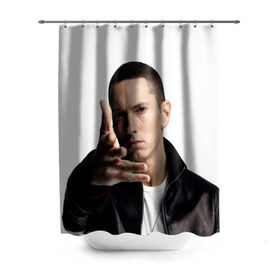 Штора 3D для ванной с принтом Eminem в Кировске, 100% полиэстер | плотность материала — 100 г/м2. Стандартный размер — 146 см х 180 см. По верхнему краю — пластиковые люверсы для креплений. В комплекте 10 пластиковых колец | eminem | music | rap | usa | музыка | рэп | сша | эминем