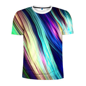 Мужская футболка 3D спортивная с принтом Волокна в Кировске, 100% полиэстер с улучшенными характеристиками | приталенный силуэт, круглая горловина, широкие плечи, сужается к линии бедра | Тематика изображения на принте: линии | полосы | прикольные | текстуры | цветные | яркие