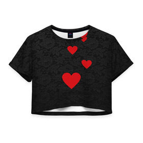 Женская футболка 3D укороченная с принтом Кружево и седца в Кировске, 100% полиэстер | круглая горловина, длина футболки до линии талии, рукава с отворотами | dg | dolce | gabbana | габбана | дольче | любовь | сердечко