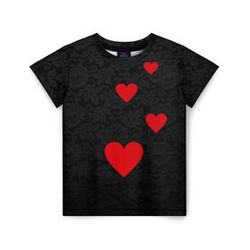 Детская футболка 3D с принтом Кружево и седца в Кировске, 100% гипоаллергенный полиэфир | прямой крой, круглый вырез горловины, длина до линии бедер, чуть спущенное плечо, ткань немного тянется | dg | dolce | gabbana | габбана | дольче | любовь | сердечко
