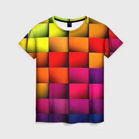 Женская футболка 3D с принтом Кубики в Кировске, 100% полиэфир ( синтетическое хлопкоподобное полотно) | прямой крой, круглый вырез горловины, длина до линии бедер | текстуры | цветные