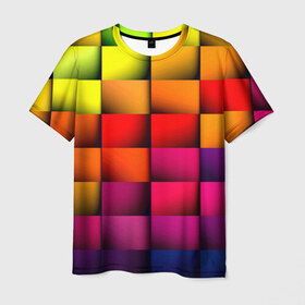 Мужская футболка 3D с принтом Кубики в Кировске, 100% полиэфир | прямой крой, круглый вырез горловины, длина до линии бедер | Тематика изображения на принте: текстуры | цветные