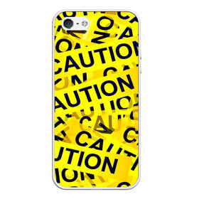 Чехол силиконовый для Телефон Apple iPhone 5/5S с принтом Caution в Кировске, Силикон | Область печати: задняя сторона чехла, без боковых панелей | caution | желтый | надписи | популярные | прикольные
