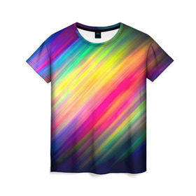 Женская футболка 3D с принтом Радужные полосы в Кировске, 100% полиэфир ( синтетическое хлопкоподобное полотно) | прямой крой, круглый вырез горловины, длина до линии бедер | линии | новые | полосы | прикольные | радуга | текстуры