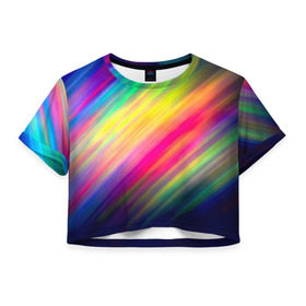 Женская футболка 3D укороченная с принтом Радужные полосы в Кировске, 100% полиэстер | круглая горловина, длина футболки до линии талии, рукава с отворотами | линии | новые | полосы | прикольные | радуга | текстуры