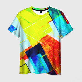 Мужская футболка 3D с принтом Renaissance в Кировске, 100% полиэфир | прямой крой, круглый вырез горловины, длина до линии бедер | blue | geometrical | геометрия | кубики | линии | текстуры