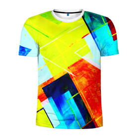 Мужская футболка 3D спортивная с принтом Renaissance в Кировске, 100% полиэстер с улучшенными характеристиками | приталенный силуэт, круглая горловина, широкие плечи, сужается к линии бедра | blue | geometrical | геометрия | кубики | линии | текстуры