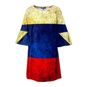 Детское платье 3D с принтом Триколор в Кировске, 100% полиэстер | прямой силуэт, чуть расширенный к низу. Круглая горловина, на рукавах — воланы | Тематика изображения на принте: new | краска | патриот | прикольные | русский | триколор