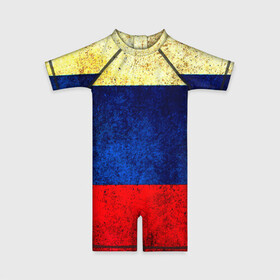 Детский купальный костюм 3D с принтом Триколор в Кировске, Полиэстер 85%, Спандекс 15% | застежка на молнии на спине | new | краска | патриот | прикольные | русский | триколор