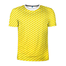 Мужская футболка 3D спортивная с принтом Соты в Кировске, 100% полиэстер с улучшенными характеристиками | приталенный силуэт, круглая горловина, широкие плечи, сужается к линии бедра | yellow | вкусные | еда | желтый | прикольные | пчелы | соты