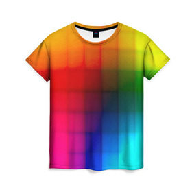 Женская футболка 3D с принтом Кубики в Кировске, 100% полиэфир ( синтетическое хлопкоподобное полотно) | прямой крой, круглый вырез горловины, длина до линии бедер | градиент | разноцветный | цвета | яркий