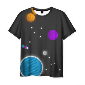 Мужская футболка 3D с принтом Космос в Кировске, 100% полиэфир | прямой крой, круглый вырез горловины, длина до линии бедер | галактика | звезды | земля | метеорит | солнце