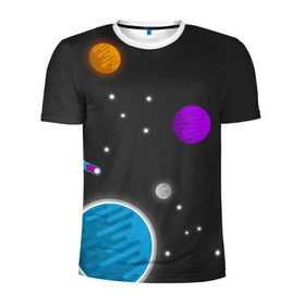 Мужская футболка 3D спортивная с принтом Космос в Кировске, 100% полиэстер с улучшенными характеристиками | приталенный силуэт, круглая горловина, широкие плечи, сужается к линии бедра | галактика | звезды | земля | метеорит | солнце
