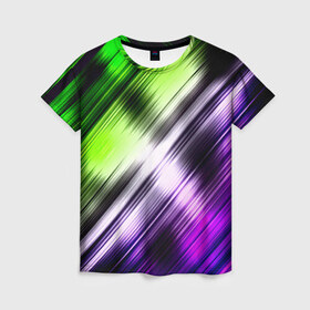 Женская футболка 3D с принтом Потертости в Кировске, 100% полиэфир ( синтетическое хлопкоподобное полотно) | прямой крой, круглый вырез горловины, длина до линии бедер | арт | гранж | краска | полосы | прикольные | радуга | цветные