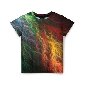 Детская футболка 3D с принтом Разноцветные молнии в Кировске, 100% гипоаллергенный полиэфир | прямой крой, круглый вырез горловины, длина до линии бедер, чуть спущенное плечо, ткань немного тянется | lightning | молния