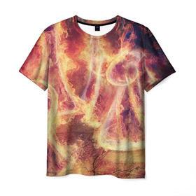 Мужская футболка 3D с принтом Фигуры из пламени в Кировске, 100% полиэфир | прямой крой, круглый вырез горловины, длина до линии бедер | пламя