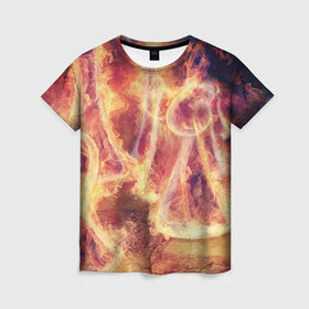 Женская футболка 3D с принтом Фигуры из пламени в Кировске, 100% полиэфир ( синтетическое хлопкоподобное полотно) | прямой крой, круглый вырез горловины, длина до линии бедер | пламя