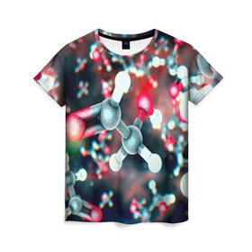 Женская футболка 3D с принтом Молекулы в Кировске, 100% полиэфир ( синтетическое хлопкоподобное полотно) | прямой крой, круглый вырез горловины, длина до линии бедер | арт | мидицина | молекулы | нервы | тромбы | фантастика