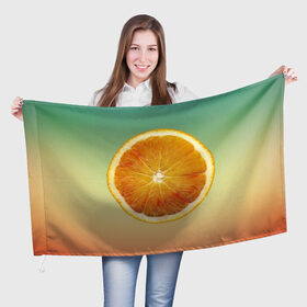 Флаг 3D с принтом Апельсиновый рай в Кировске, 100% полиэстер | плотность ткани — 95 г/м2, размер — 67 х 109 см. Принт наносится с одной стороны | апельсин | градиент | жёлтый | зелёный | оранжевый