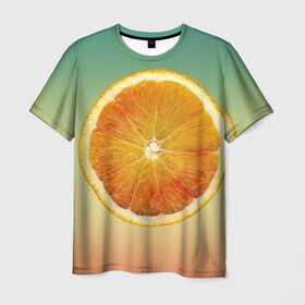 Мужская футболка 3D с принтом Апельсиновый рай в Кировске, 100% полиэфир | прямой крой, круглый вырез горловины, длина до линии бедер | Тематика изображения на принте: апельсин | градиент | жёлтый | зелёный | оранжевый