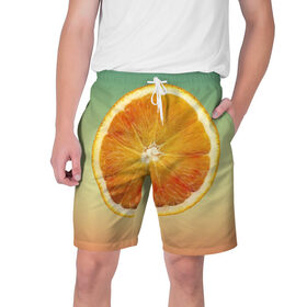 Мужские шорты 3D с принтом Апельсиновый рай в Кировске,  полиэстер 100% | прямой крой, два кармана без застежек по бокам. Мягкая трикотажная резинка на поясе, внутри которой широкие завязки. Длина чуть выше колен | апельсин | градиент | жёлтый | зелёный | оранжевый