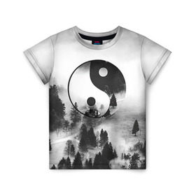 Детская футболка 3D с принтом Гармония в Кировске, 100% гипоаллергенный полиэфир | прямой крой, круглый вырез горловины, длина до линии бедер, чуть спущенное плечо, ткань немного тянется | белое | гармония | инь | природа | черное | янь