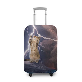 Чехол для чемодана 3D с принтом Кот и молния в Кировске, 86% полиэфир, 14% спандекс | двустороннее нанесение принта, прорези для ручек и колес | буря | гроза | кот | котенок | молния | облака