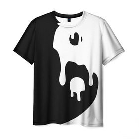 Мужская футболка 3D с принтом Инь Янь в Кировске, 100% полиэфир | прямой крой, круглый вырез горловины, длина до линии бедер | белое | гармония | инь | краска | черное | янь