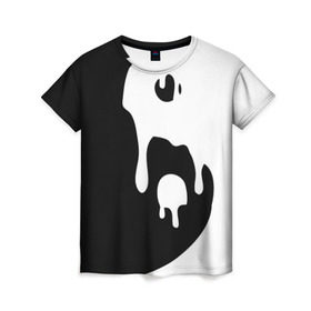Женская футболка 3D с принтом Инь Янь в Кировске, 100% полиэфир ( синтетическое хлопкоподобное полотно) | прямой крой, круглый вырез горловины, длина до линии бедер | белое | гармония | инь | краска | черное | янь