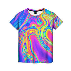 Женская футболка 3D с принтом Цветные разводы в Кировске, 100% полиэфир ( синтетическое хлопкоподобное полотно) | прямой крой, круглый вырез горловины, длина до линии бедер | абстракция | краска | разводы | узор