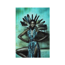 Обложка для паспорта матовая кожа с принтом Африканская девушка в Кировске, натуральная матовая кожа | размер 19,3 х 13,7 см; прозрачные пластиковые крепления | Тематика изображения на принте: африка | африканская девушка | в перьях | модель | перья