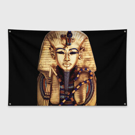 Флаг-баннер с принтом Хатшепсут в Кировске, 100% полиэстер | размер 67 х 109 см, плотность ткани — 95 г/м2; по краям флага есть четыре люверса для крепления | египет | женщина | золото | маска | фараон египта | хатшепсут
