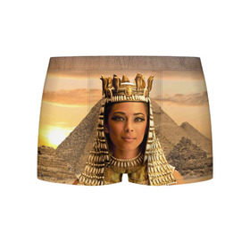 Мужские трусы 3D с принтом Клеопатра в Кировске, 50% хлопок, 50% полиэстер | классическая посадка, на поясе мягкая тканевая резинка | египет | египетская | закат | золото | клеопатра | корона | песок | пирамиды | пустыня | солнце | царица