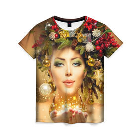 Женская футболка 3D с принтом Чудо девушка в Кировске, 100% полиэфир ( синтетическое хлопкоподобное полотно) | прямой крой, круглый вырез горловины, длина до линии бедер | волшебница | волшебство | звезды | новый год | подарки | празник | фея | чудо девушка