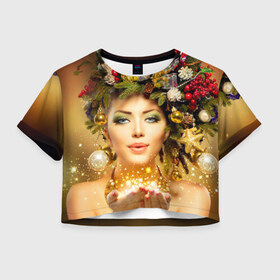 Женская футболка 3D укороченная с принтом Чудо девушка в Кировске, 100% полиэстер | круглая горловина, длина футболки до линии талии, рукава с отворотами | волшебница | волшебство | звезды | новый год | подарки | празник | фея | чудо девушка