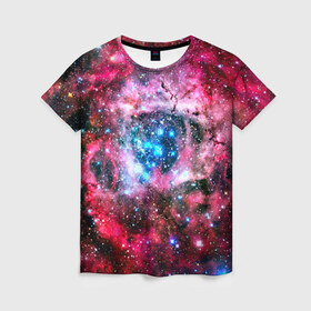 Женская футболка 3D с принтом Звезды в Кировске, 100% полиэфир ( синтетическое хлопкоподобное полотно) | прямой крой, круглый вырез горловины, длина до линии бедер | галактика | туманность | яркий