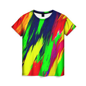 Женская футболка 3D с принтом Краска в Кировске, 100% полиэфир ( синтетическое хлопкоподобное полотно) | прямой крой, круглый вырез горловины, длина до линии бедер | rainbow | краска | прикольные | радуга | текстуры | штрихи
