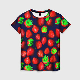 Женская футболка 3D с принтом Клубника в Кировске, 100% полиэфир ( синтетическое хлопкоподобное полотно) | прямой крой, круглый вырез горловины, длина до линии бедер | 