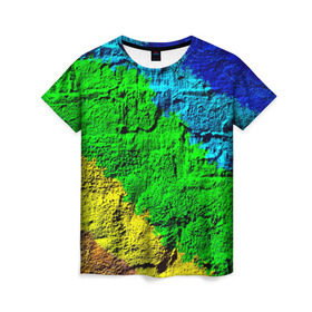 Женская футболка 3D с принтом Краска в Кировске, 100% полиэфир ( синтетическое хлопкоподобное полотно) | прямой крой, круглый вырез горловины, длина до линии бедер | rainbow | краска | прикольные | радуга | текстуры | штрихи