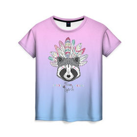 Женская футболка 3D с принтом Енот в Кировске, 100% полиэфир ( синтетическое хлопкоподобное полотно) | прямой крой, круглый вырез горловины, длина до линии бедер | енот