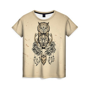 Женская футболка 3D с принтом Животные в Кировске, 100% полиэфир ( синтетическое хлопкоподобное полотно) | прямой крой, круглый вырез горловины, длина до линии бедер | сова